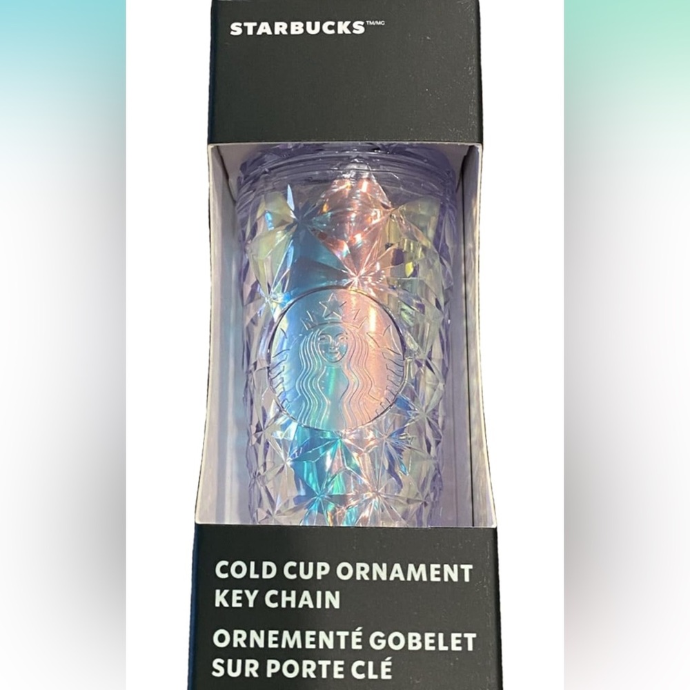 Starbucks NIB cold cup ornament keychain in iridescent diamond pattern 2023